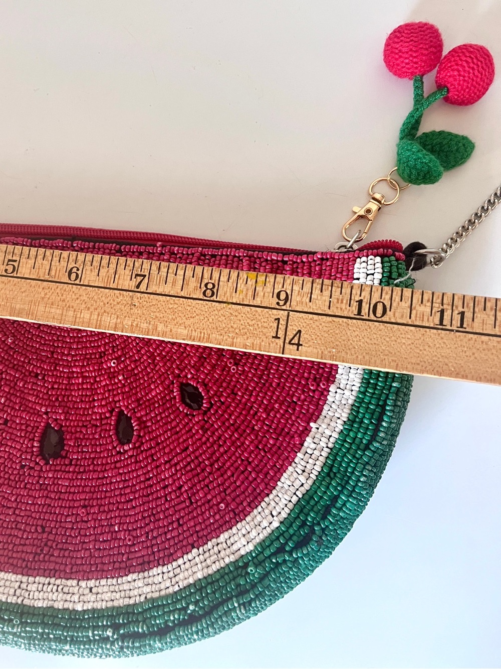 Watermelon Beaded Crossbody Bag Novelty Fruit Purse Cherry Charm - Picture 5 of 9